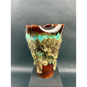 Glazed Ceramic Vase, Brutality Of The 60s/70s