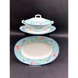 Haviland, Suite Of 2 Assouan-shaped Pieces, Sauceboat And Ravier