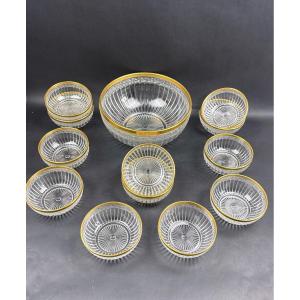 Saint-louis Model Lauriers Gilded, Dessert Service, Bowl And 12 Dishes