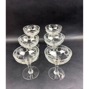 Suite Of 6 Engraved Crystal Champagne Glasses Lot N°2