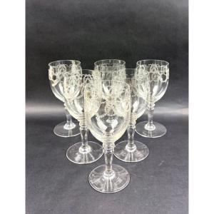 Suite Of 6 Engraved Crystal Water Glasses