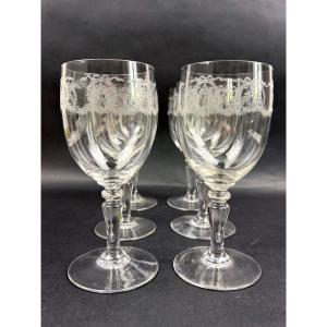 Suite Of 6 Engraved Crystal Water Glasses Lot N°2