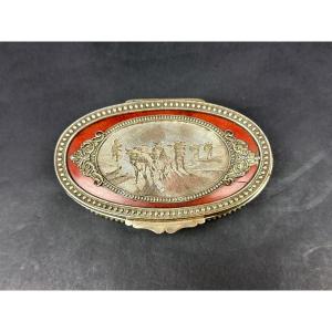 Silver-plated Copper Jewelry Box, Country Scene