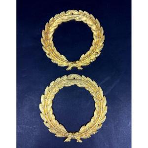 Pair Of Ormolu Ornaments, Laurel Wreaths