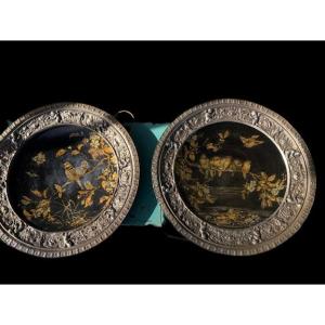Pair Of Japanese-style Metal Platters From The Napoleon III Era