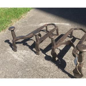 Louis XIV Period Andirons, Wrought Iron