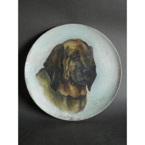 Portrait Of Dog Painted On Terracotta Plate, Signed