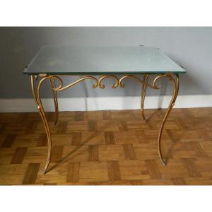 Table d'Appoint En Métal Doré Et Plateau Miroir