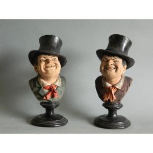 Pair Of Polychrome Terracotta Busts, 19th Century