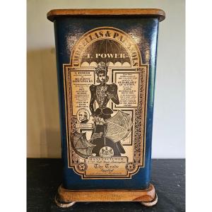 Wooden Cane Holder, Paper Mache And Collage, England, Circa 1900