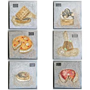 Series Of Six Relief Paintings Representing Pastries