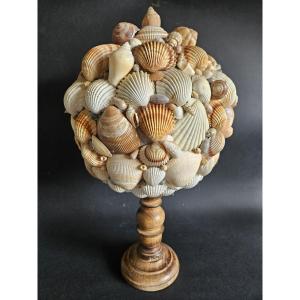 Shell Ball Mounted On A Wooden Base