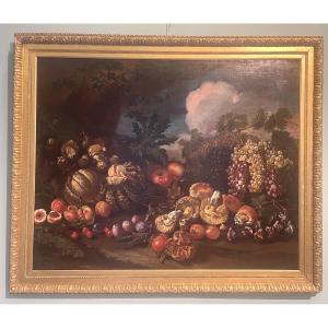 Oil Painting, Still Life With Fruit And Mushrooms