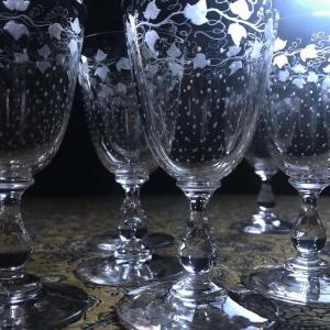 Series Of 7 Engraved Crystal Wine Glasses Nineteenth