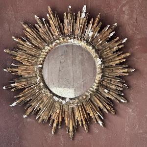 Large Golden Wood Sun Mirror Italy