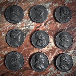 Series Of 9 Black Sulphur Casts Medals/19th Century
