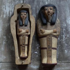 Egyptian Sarcophagus And Its Mummy Carved Wood/ 20th Century
