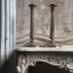 Pair Of Empire Style Candlesticks/torches In Chiseled Gilt Bronze, Early 19th Century