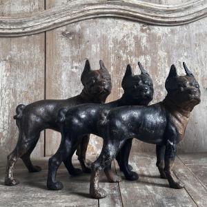 Trio Of Cast Iron Boston Terriers/hubley Manufacturing Company/usa/early 20th Century