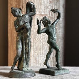 Duo "dancing Faun" & "venus Callipyge" Antique Bronze Casts/italy/19th Century