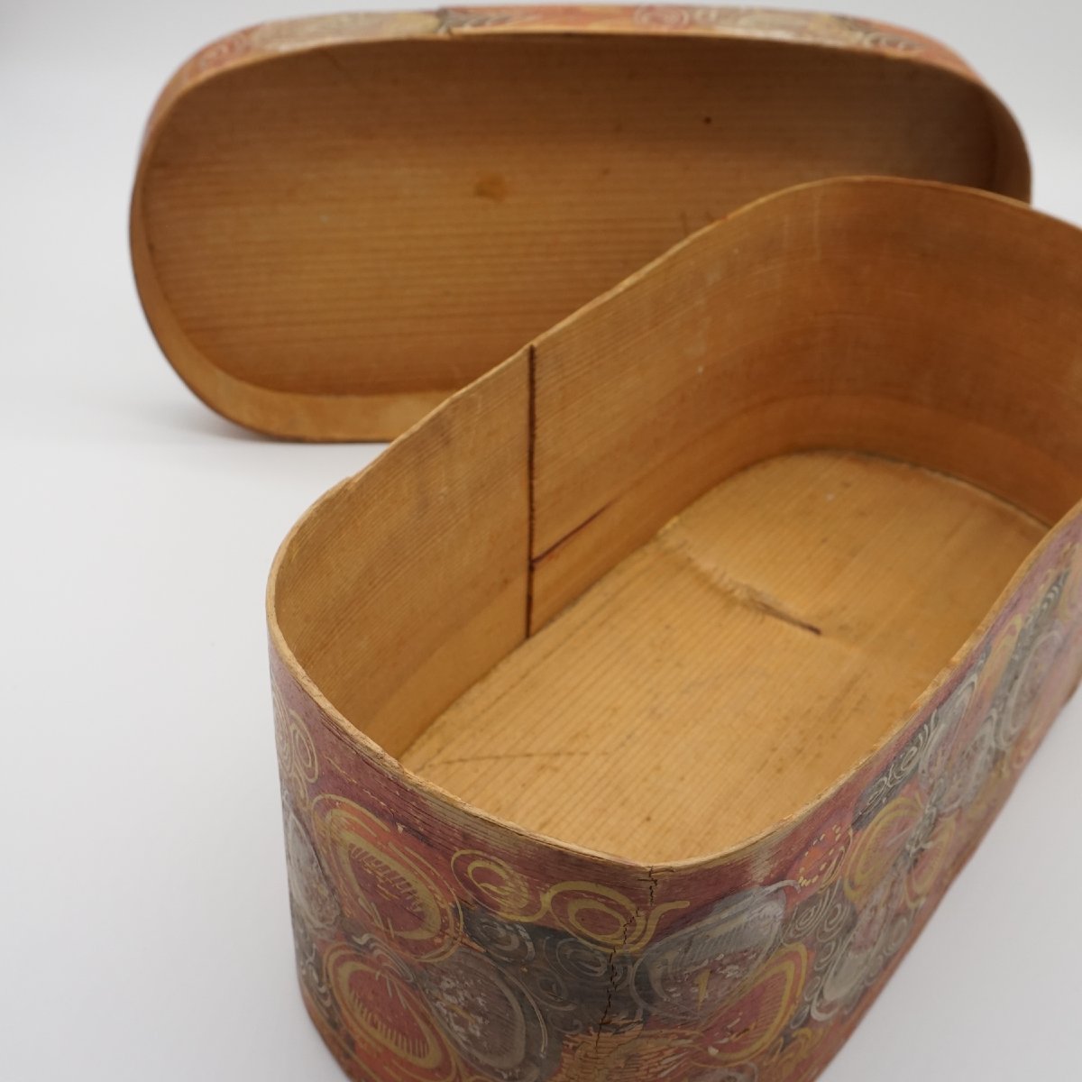 Scatola Ovale in Legno Dipinto a Mano in alpeggio – XIX secolo-photo-3