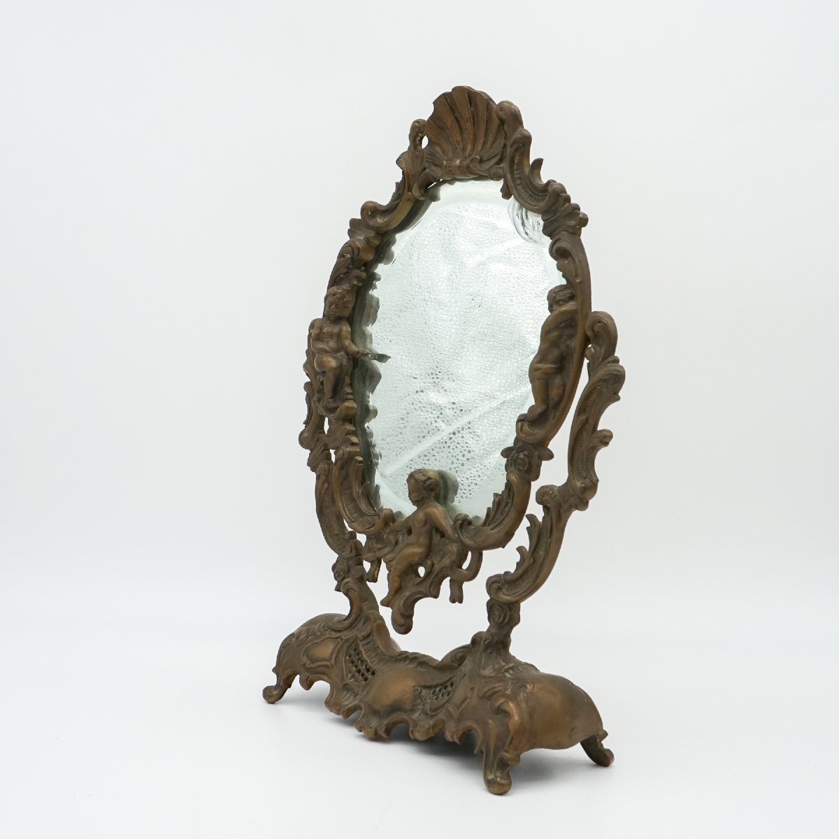 Specchio da Tavolo Antico in Bronzo con Angeli – Stile Barocco, Fine ’800-photo-2