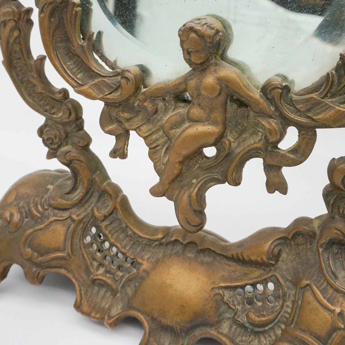 Specchio da Tavolo Antico in Bronzo con Angeli – Stile Barocco, Fine ’800-photo-4