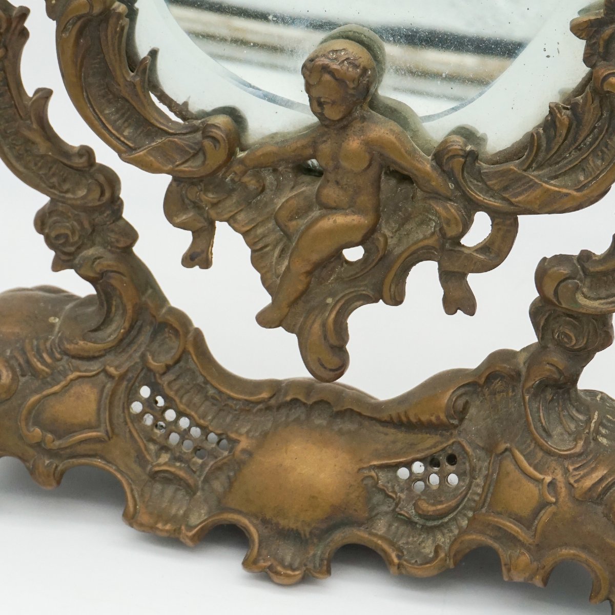 Specchio da Tavolo Antico in Bronzo con Angeli – Stile Barocco, Fine ’800-photo-1