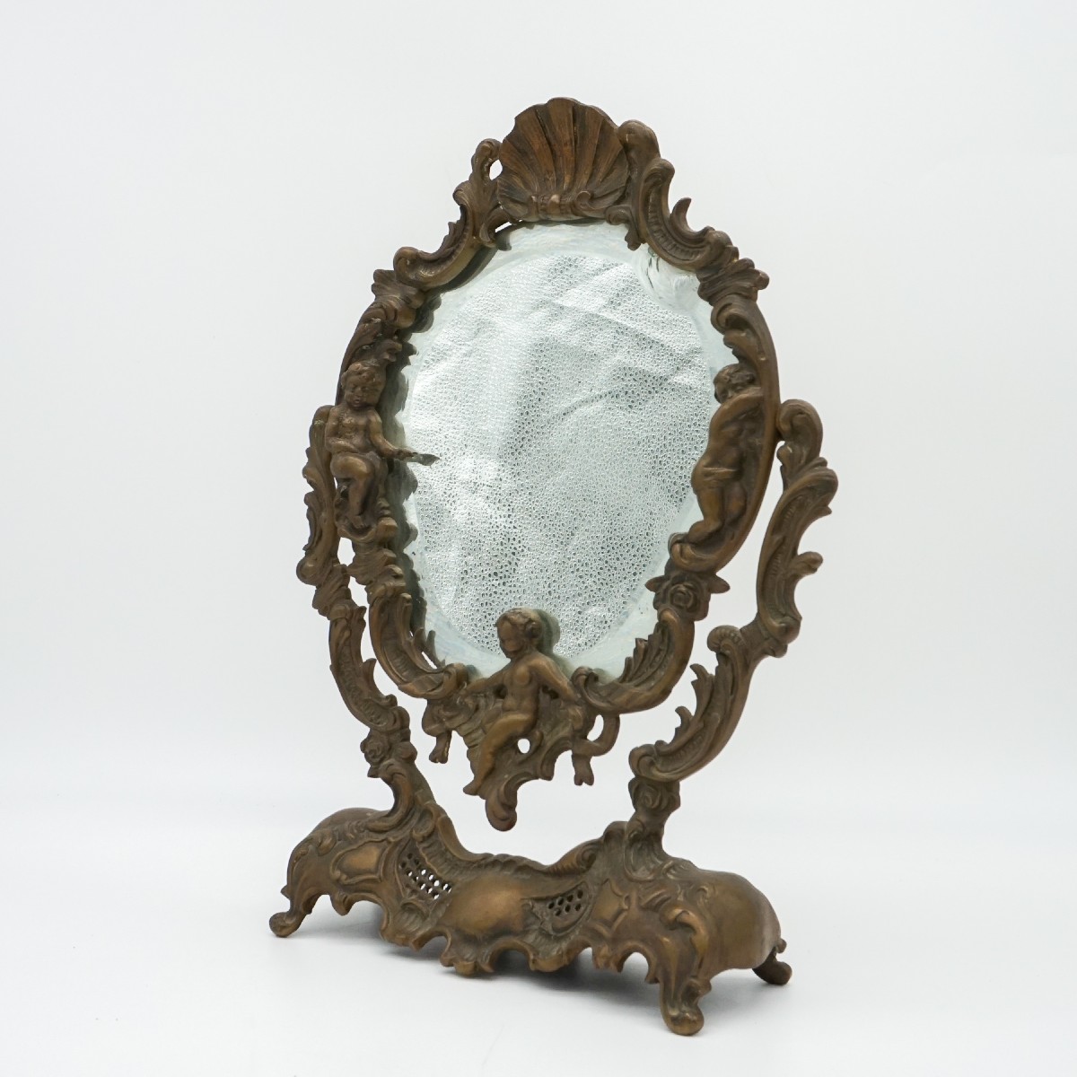 Specchio da Tavolo Antico in Bronzo con Angeli – Stile Barocco, Fine ’800