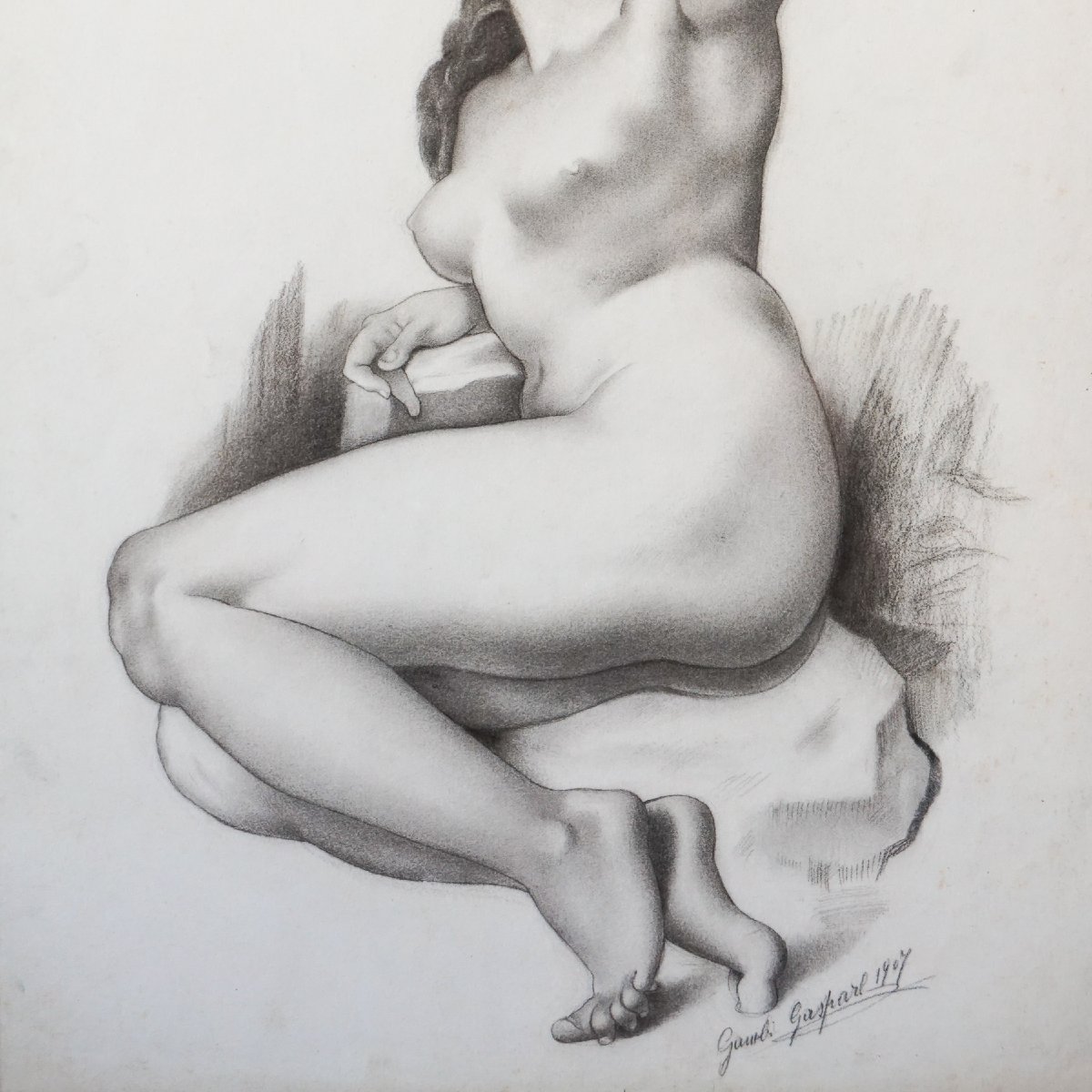Gaspare Gambi – Eva (dalla Cappella Sistina) – Disegno a carboncino firmato, 1907-photo-4