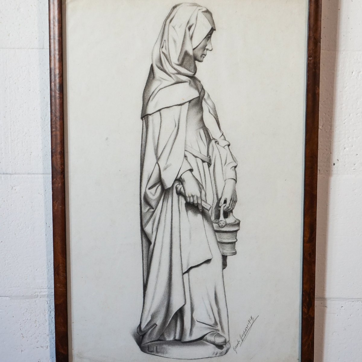 Gaspare Gambi – Santa Marta – Disegno a carboncino firmato, 1907-photo-2