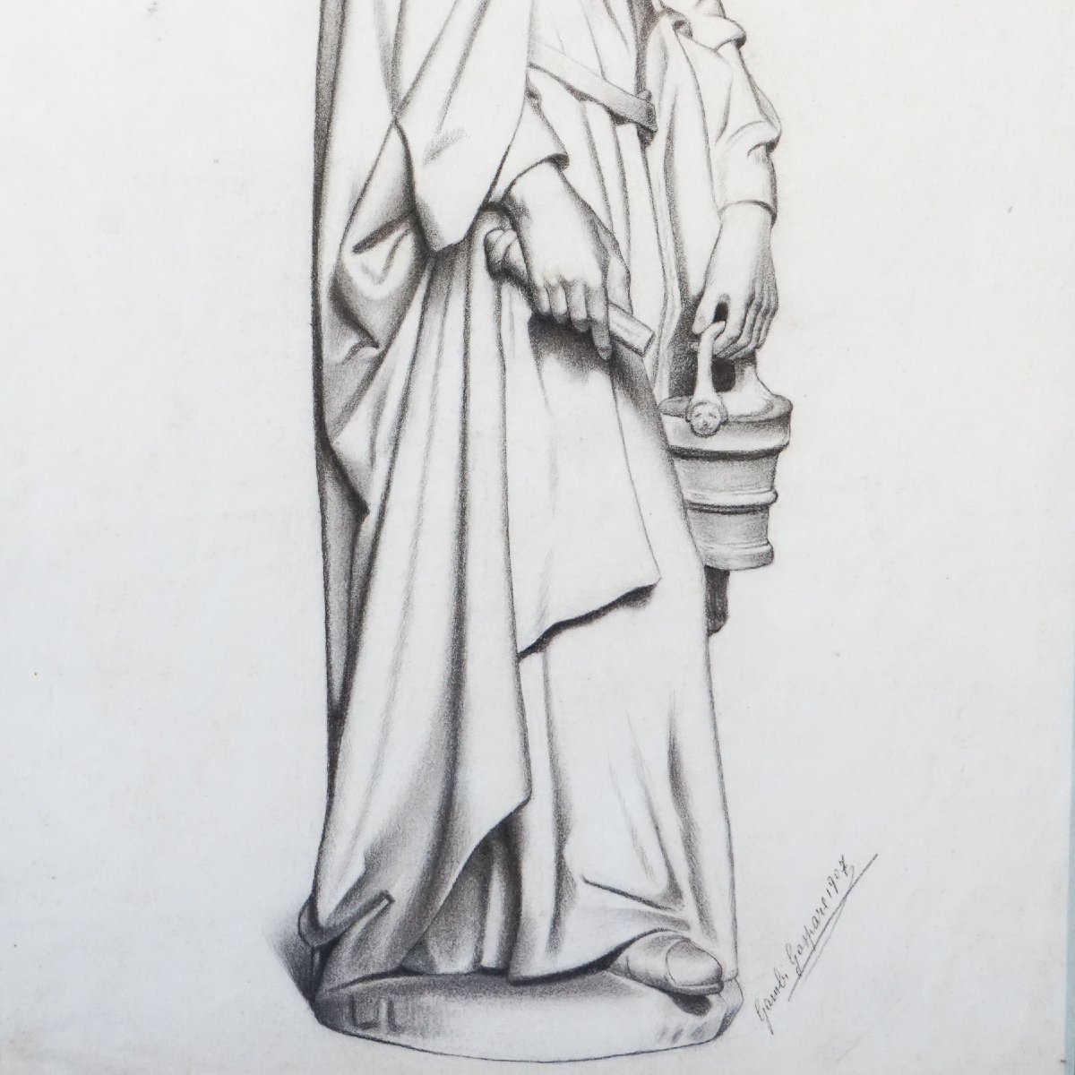Gaspare Gambi – Santa Marta – Disegno a carboncino firmato, 1907-photo-4