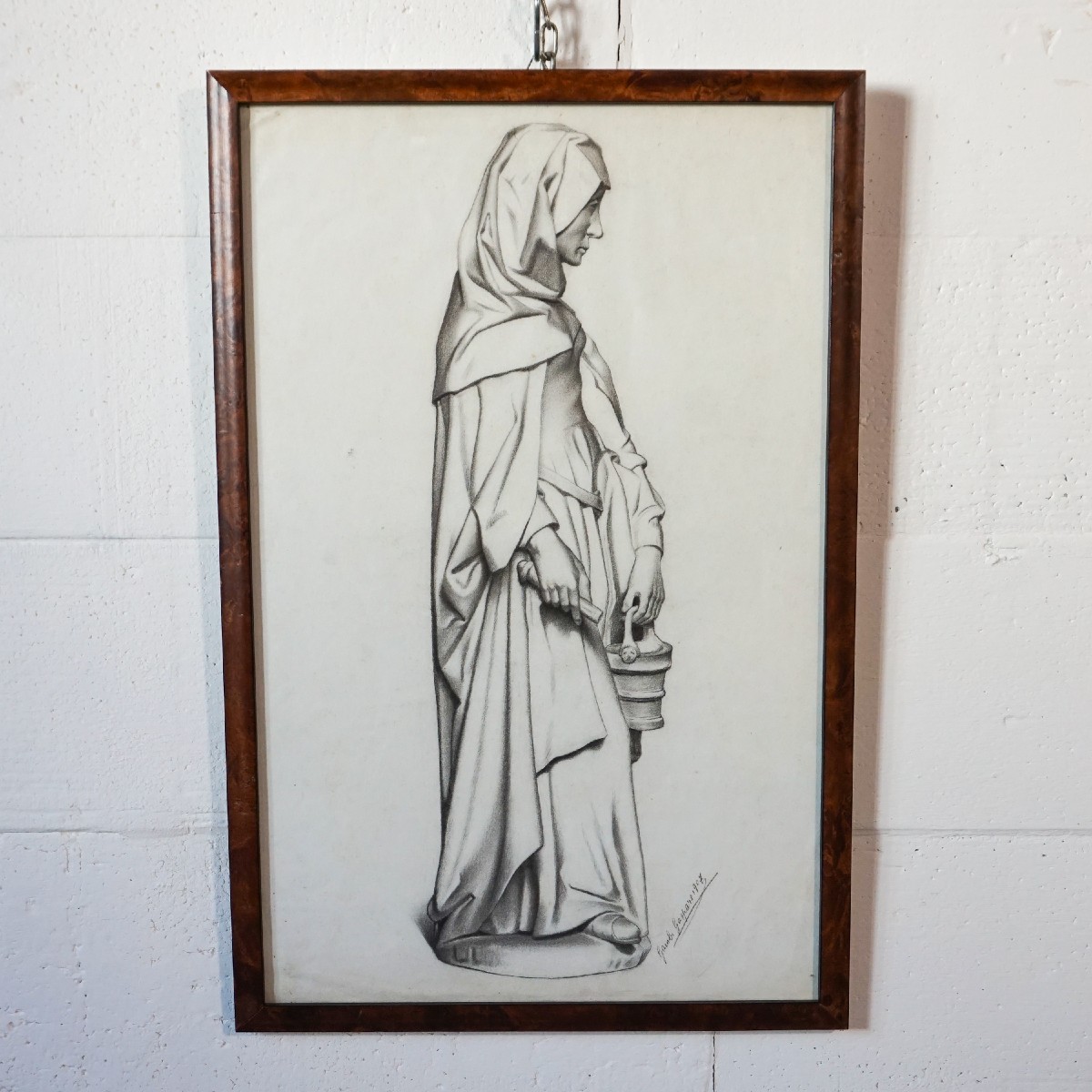 Gaspare Gambi – Santa Marta – Disegno a carboncino firmato, 1907