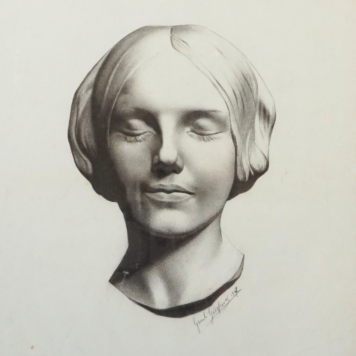 Gaspare Gambi – L’Inconnue de la Seine – Disegno a carboncino firmato, 1907-photo-2