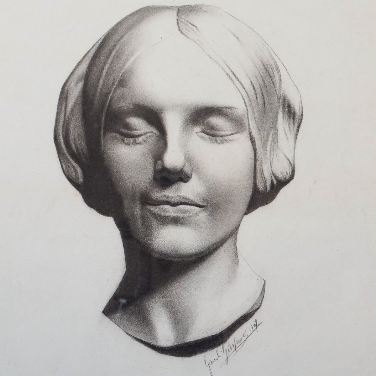 Gaspare Gambi – L’Inconnue de la Seine – Disegno a carboncino firmato, 1907-photo-4