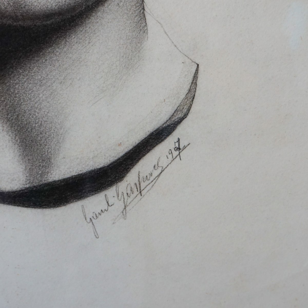 Gaspare Gambi – L’Inconnue de la Seine – Disegno a carboncino firmato, 1907-photo-1