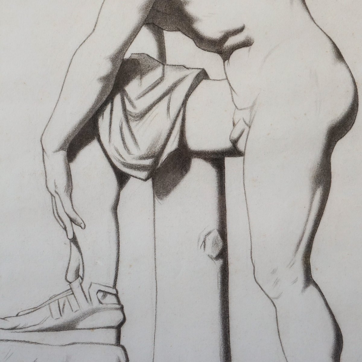 Gaspare Gambi – Ermes che si allaccia il sandalo – Disegno a carboncino firmato, 1907-photo-3