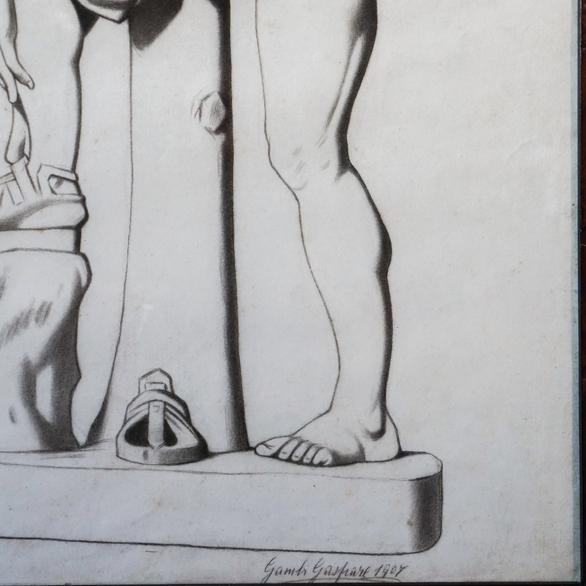 Gaspare Gambi – Ermes che si allaccia il sandalo – Disegno a carboncino firmato, 1907-photo-4