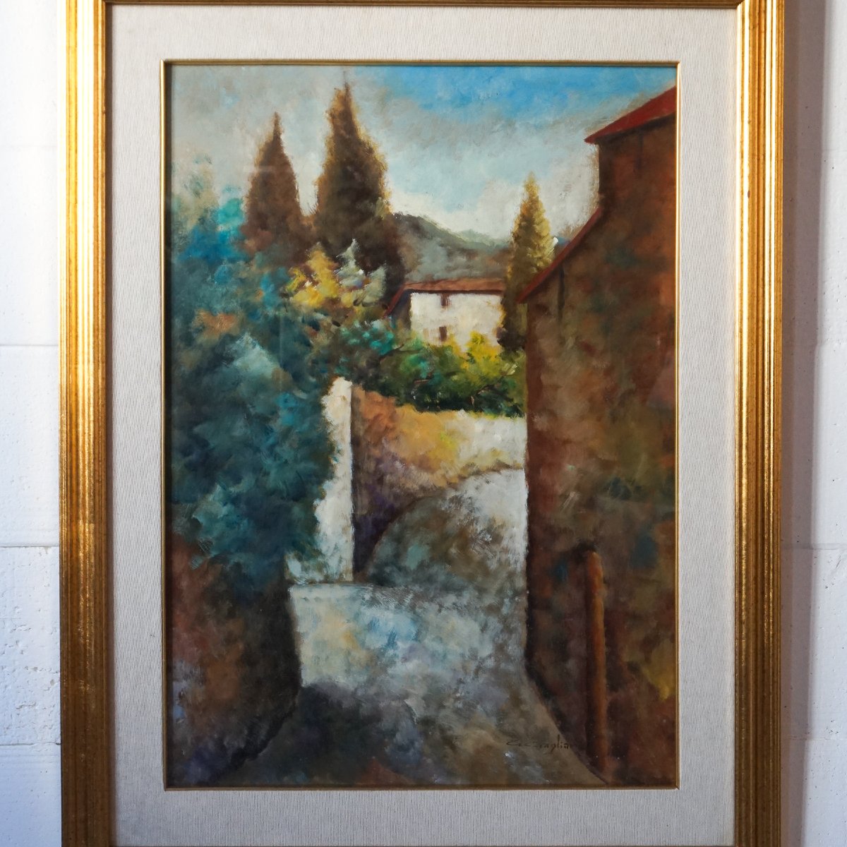 Giuseppe Gagliardi – Scorcio collinare – Olio su tela firmato, XX secolo-photo-2