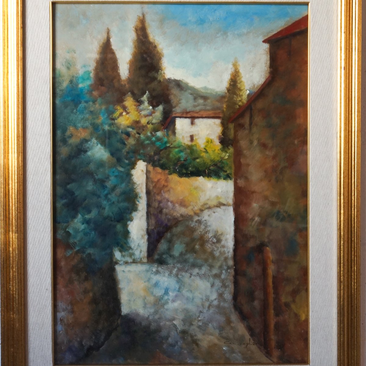 Giuseppe Gagliardi – Scorcio collinare – Olio su tela firmato, XX secolo-photo-4
