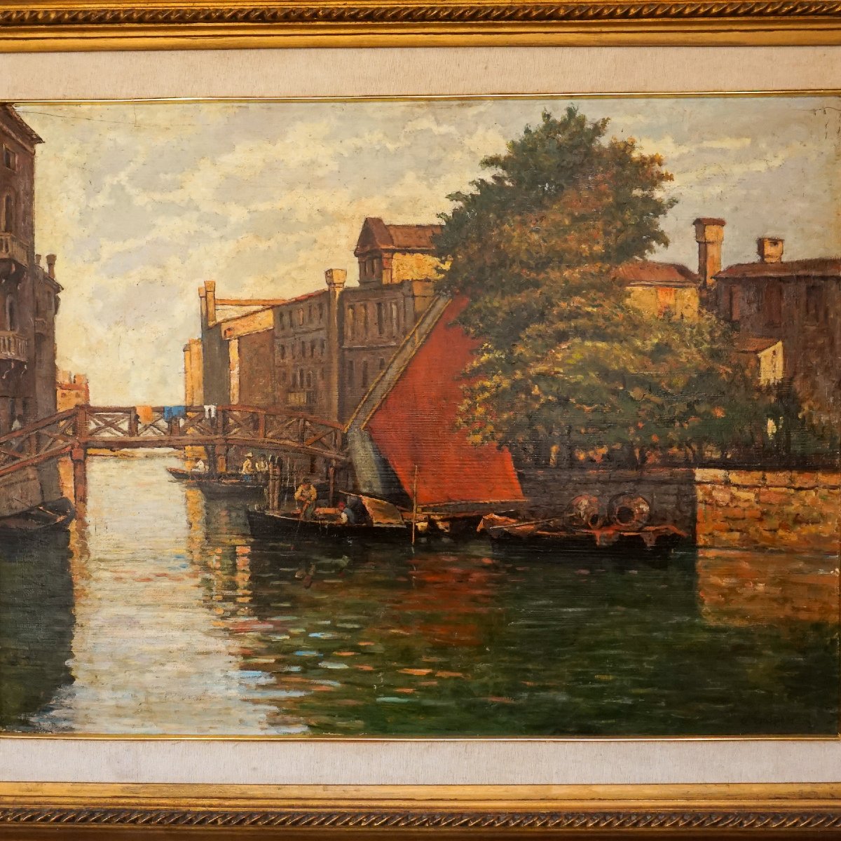 Veduta di Venezia con veliero rosso – Omaggio al Maestro Ciardi, firmato M. Gasparini-photo-2