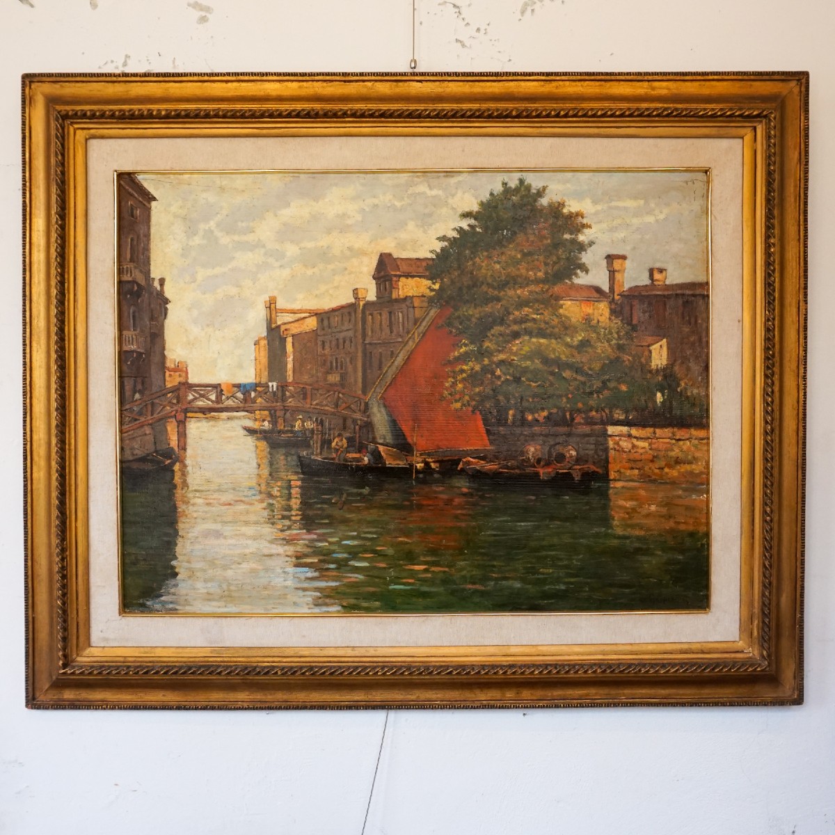 Veduta di Venezia con veliero rosso – Omaggio al Maestro Ciardi, firmato M. Gasparini