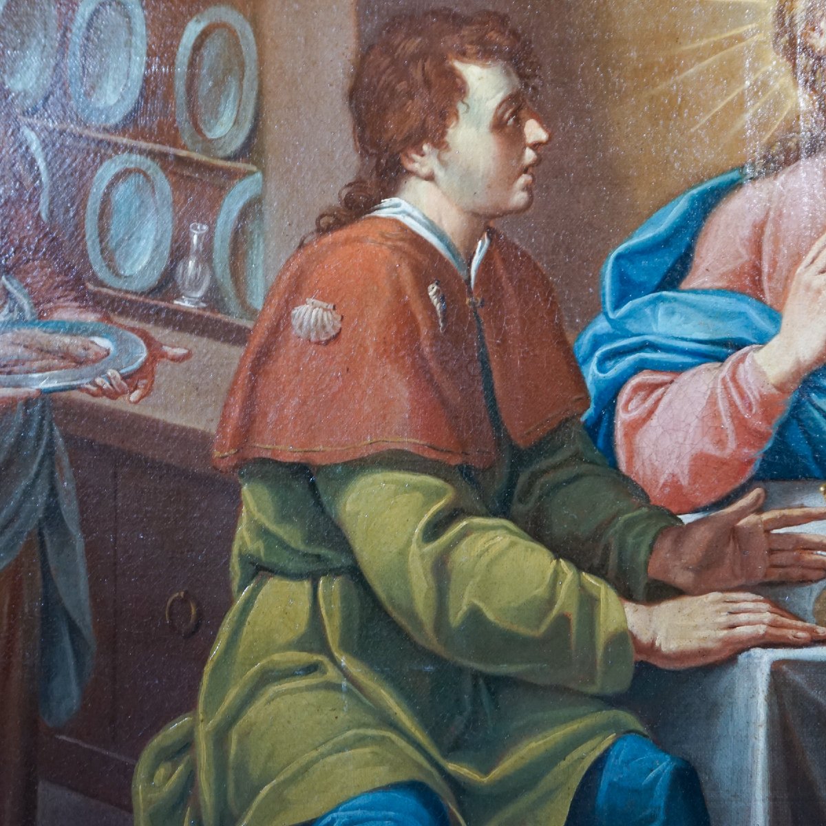 Grande Dipinto “Cena in Emmaus” – Olio su Tela, Scuola Italiana XVIII Secolo-photo-3