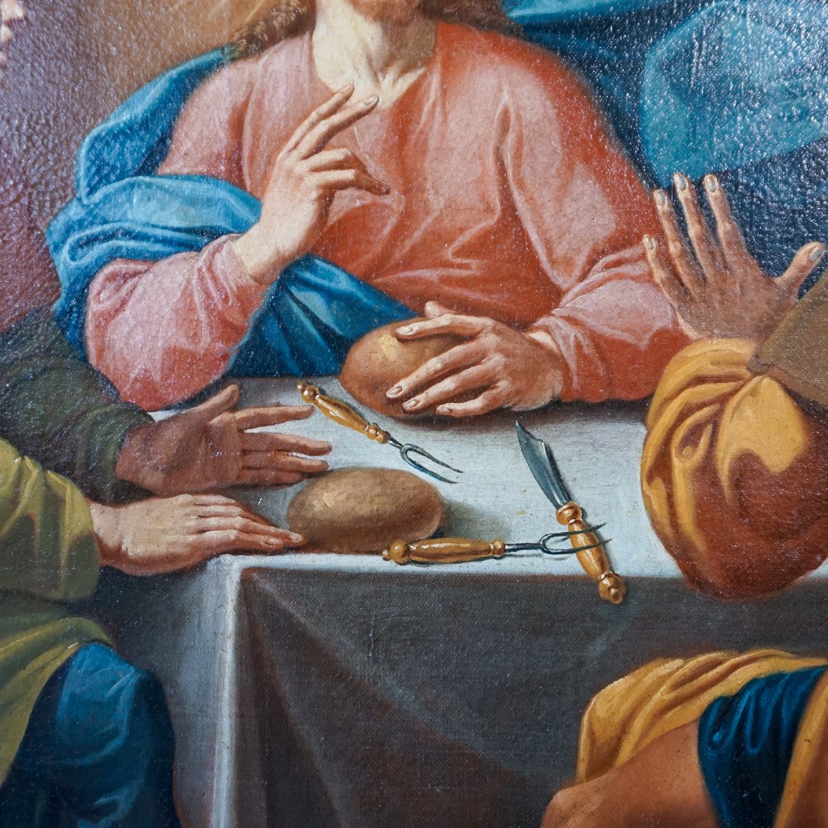 Grande Dipinto “Cena in Emmaus” – Olio su Tela, Scuola Italiana XVIII Secolo-photo-1