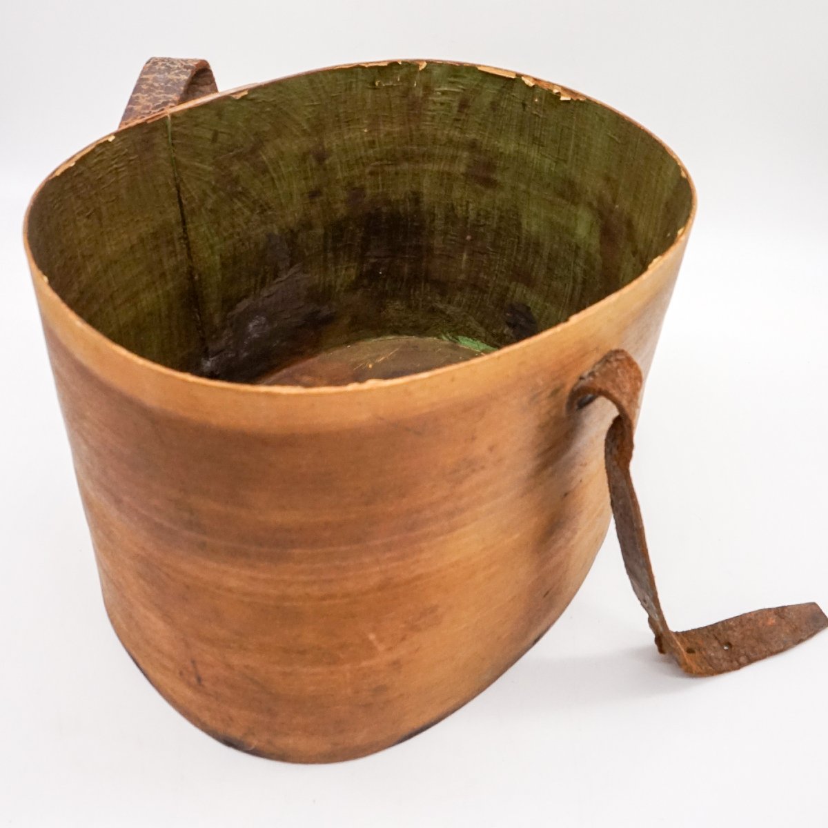 Cappeliera francese ovale in legno piegato con coperchio rivestito in cuoio, XIX secolo-photo-7
