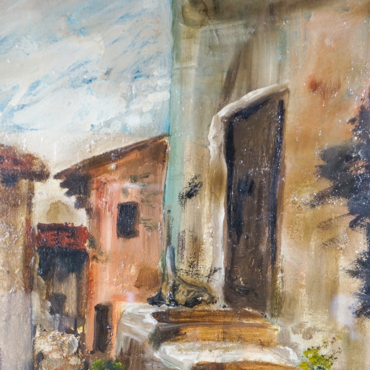Scorcio di Borgo – Olio su tela firmato Giampaolo Masotti (1970)-photo-4
