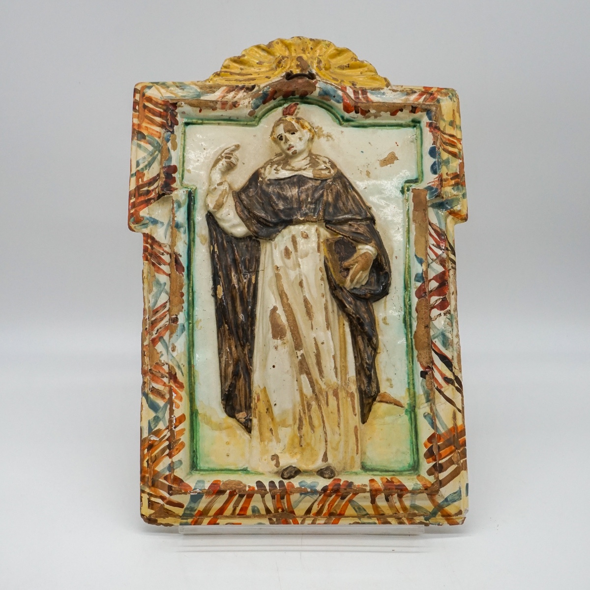 Placca votiva in ceramica smaltata raffigurante San Vincenzo Ferreri – Fine  XVIII secolo