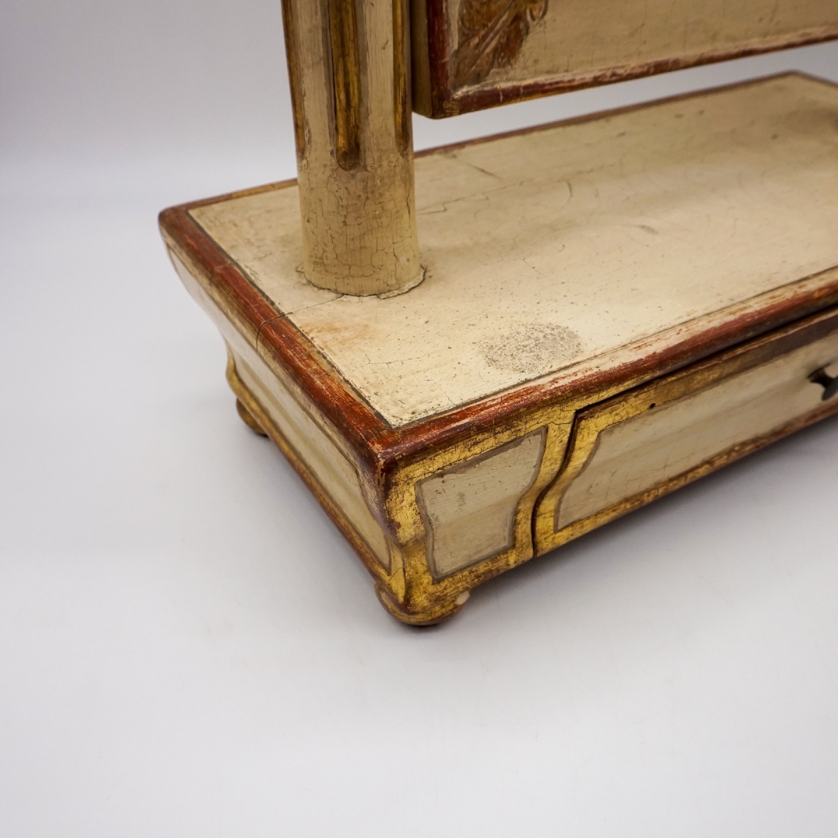 Specchiera da tavolo antica in legno laccato e dorato con cassettino – Italia, XIX secolo-photo-3