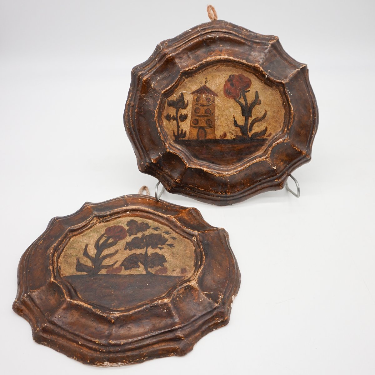 Coppia di Antichi Quadretti in Cartapesta Dipinta – Arte Popolare Italiana, XVII–XVIII Secolo-photo-3