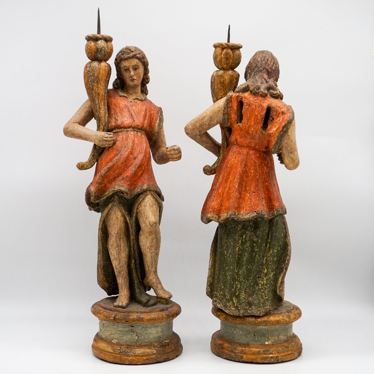 Coppia di Torciere Lignee Policrome – Angeli Rinascimentali, Italia Tardo Cinquecento-photo-3